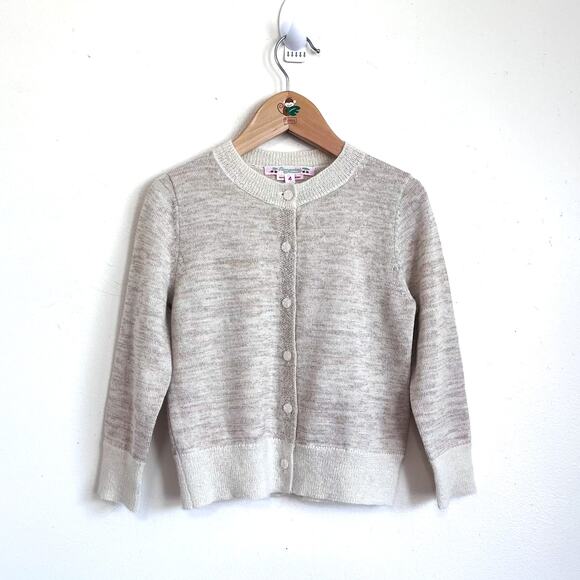 Bonpoint Girls Cardigan Sweater Size 4 Cream Metallic Gold Wool Mohair Button Up - Picture 1 of 9
